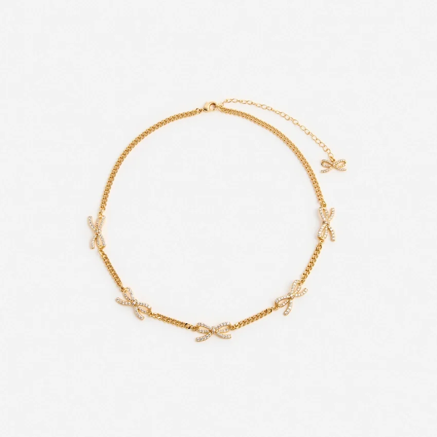 Gold Crystal Bow Necklace Gold Crystal Bow Necklace