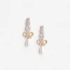 Gold Crystal Bow Pearl Earrings Gold Crystal Bow Pearl Earrings