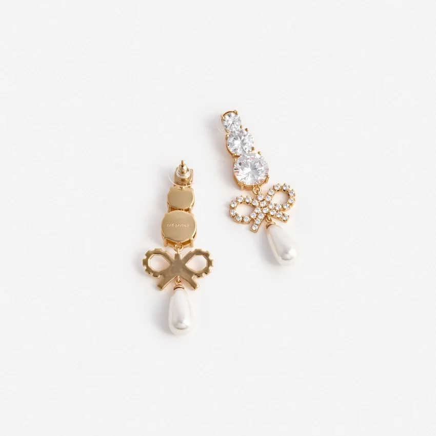 Gold Crystal Bow Pearl Earrings Gold Crystal Bow Pearl Earrings
