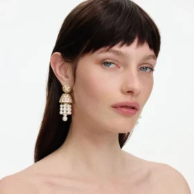 Gold Crystal Cluster Pearl Drop Earrings