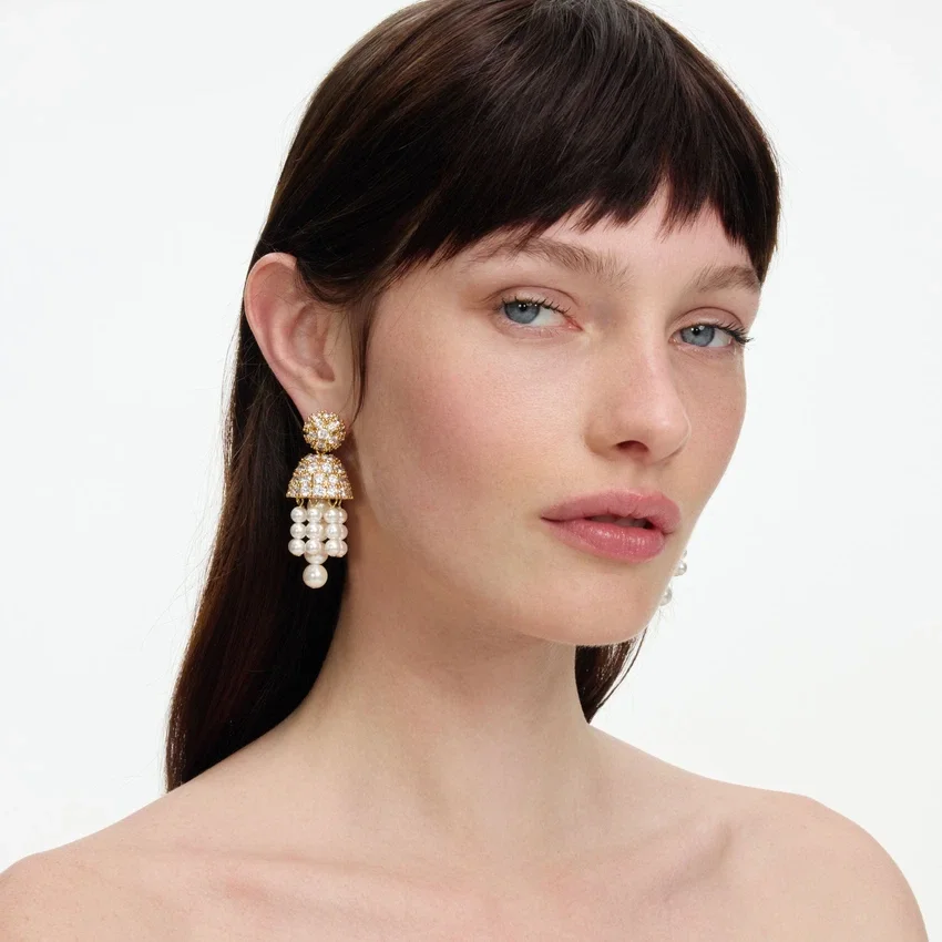 Gold Crystal Cluster Pearl Drop Earrings Gold Crystal Cluster Pearl Drop Earrings