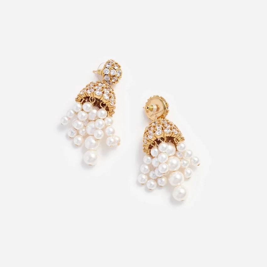 Gold Crystal Cluster Pearl Drop Earrings Gold Crystal Cluster Pearl Drop Earrings