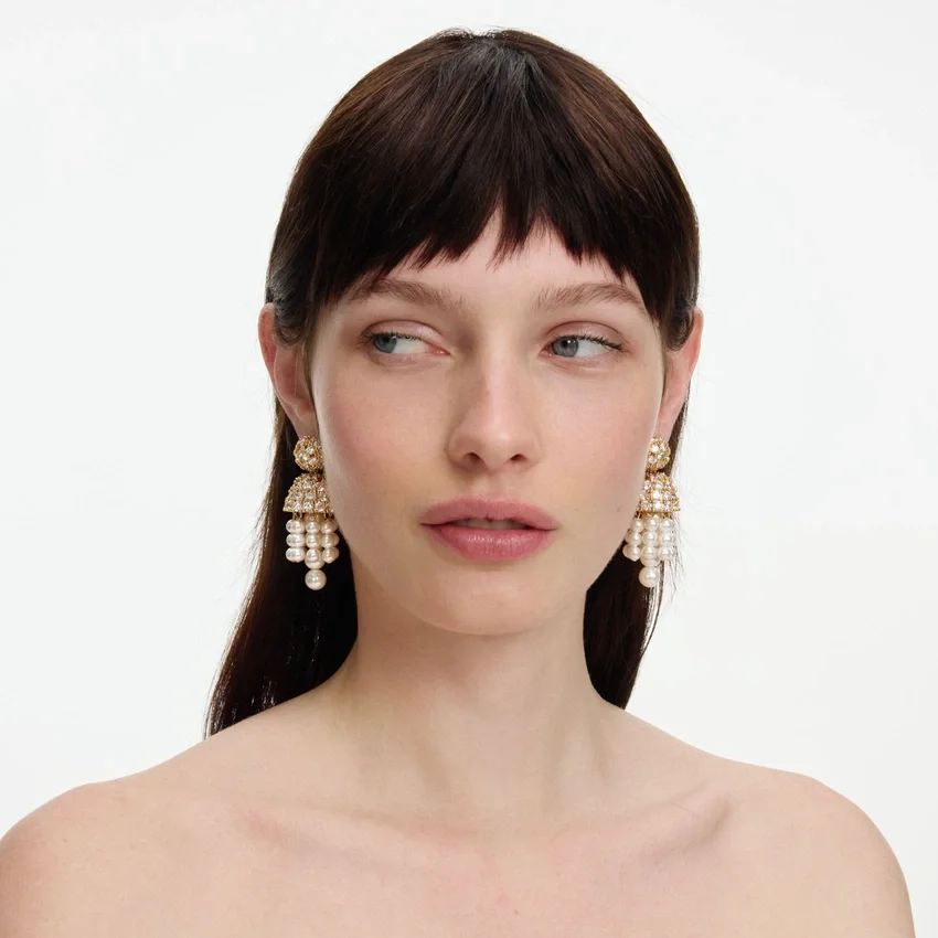 Gold Crystal Cluster Pearl Drop Earrings Gold Crystal Cluster Pearl Drop Earrings