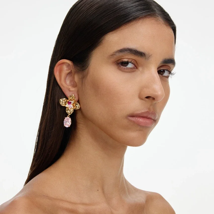 Gold Crystal Embellished Flower Earrings Gold Crystal Embellished Flower Earrings