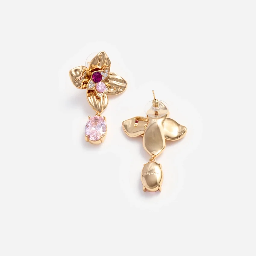 Gold Crystal Embellished Flower Earrings Gold Crystal Embellished Flower Earrings