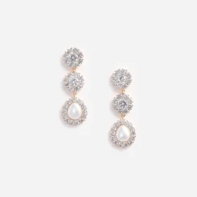 Gold Crystal Flower Tiered Earrings Gold Crystal Flower Tiered Earrings