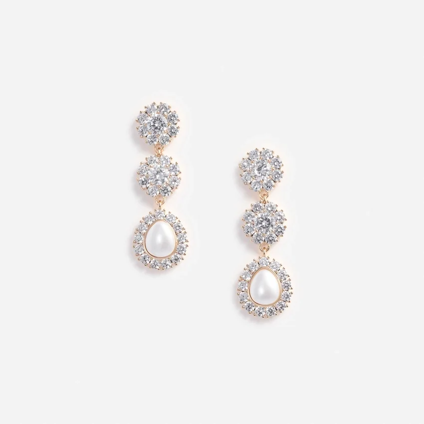 Gold Crystal Flower Tiered Earrings Gold Crystal Flower Tiered Earrings