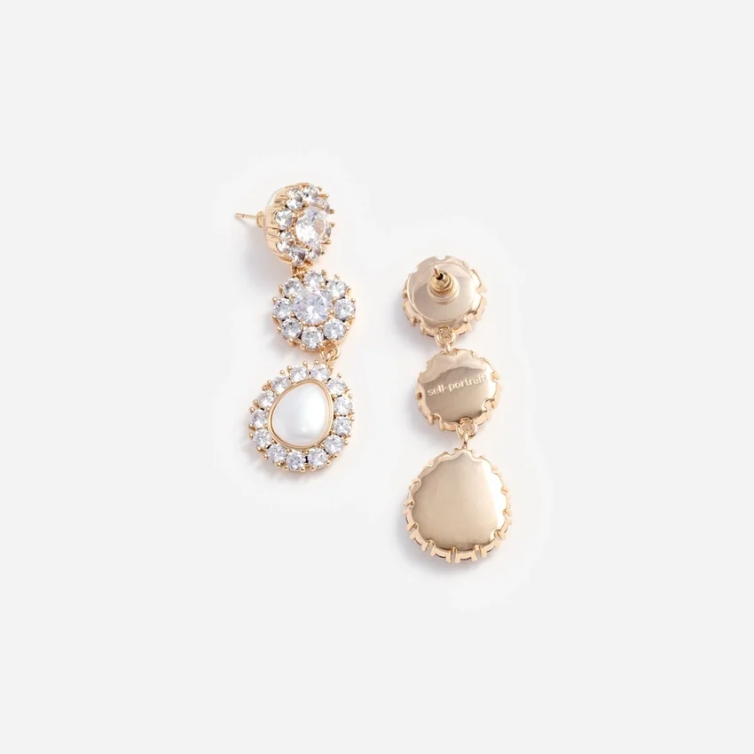 Gold Crystal Flower Tiered Earrings Gold Crystal Flower Tiered Earrings