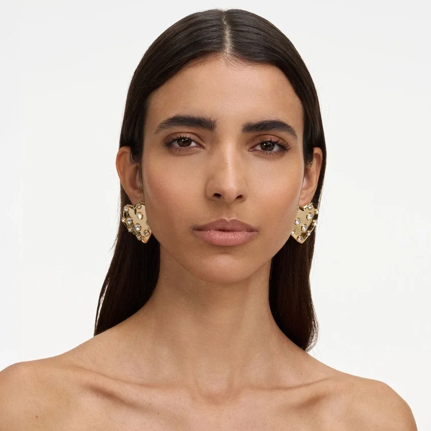 Gold Crystal Heart Earrings Gold Crystal Heart Earrings