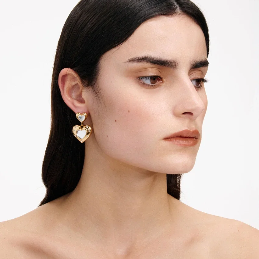 Gold Crystal Heart Tiered Earrings Gold Crystal Heart Tiered Earrings