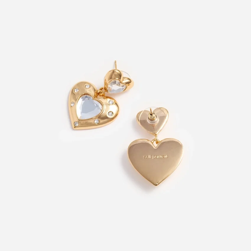 Gold Crystal Heart Tiered Earrings Gold Crystal Heart Tiered Earrings