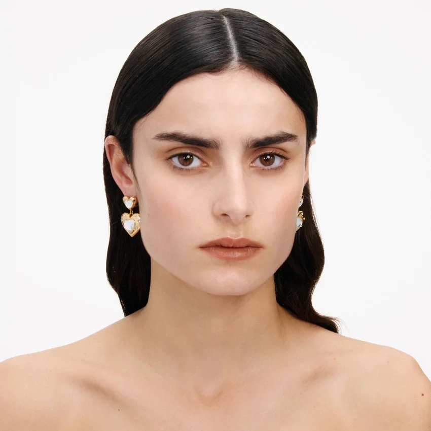 Gold Crystal Heart Tiered Earrings Gold Crystal Heart Tiered Earrings