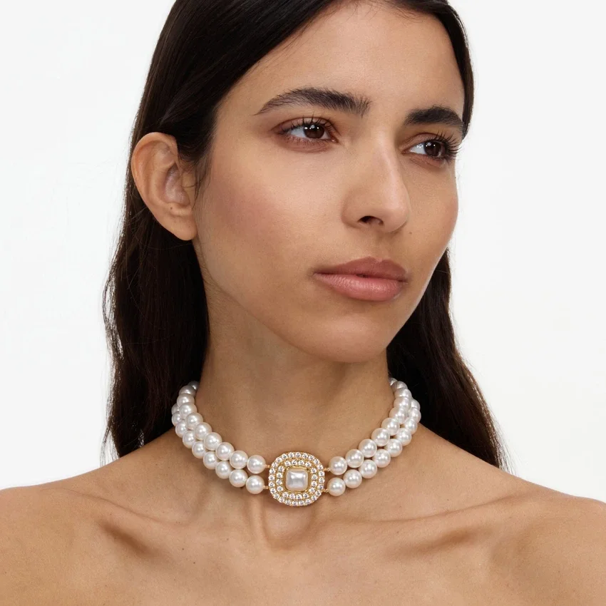 Gold Crystal Pearl Choker Gold Crystal Pearl Choker