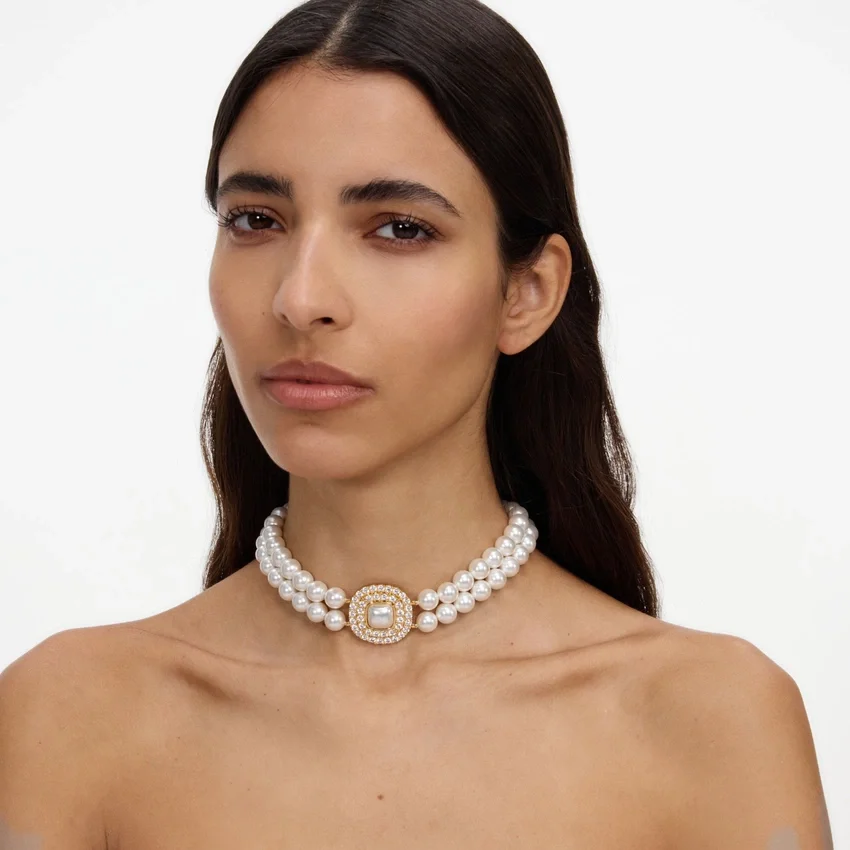 Gold Crystal Pearl Choker Gold Crystal Pearl Choker