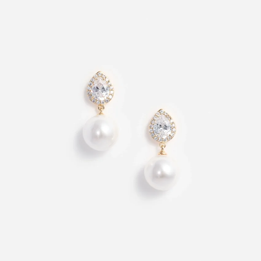 Gold Crystal Pearl Drop Earrings Gold Crystal Pearl Drop Earrings
