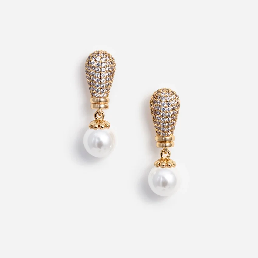 Gold Crystal Pearl Earrings Gold Crystal Pearl Earrings