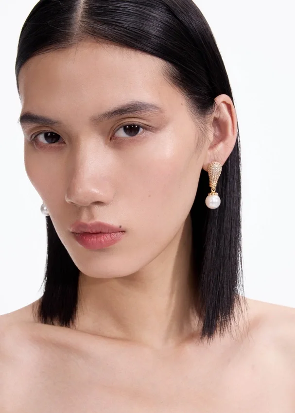 Gold Crystal Pearl Earrings Gold Crystal Pearl Earrings