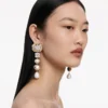 Gold Crystal Pearl Tiered Earrings Gold Crystal Pearl Tiered Earrings