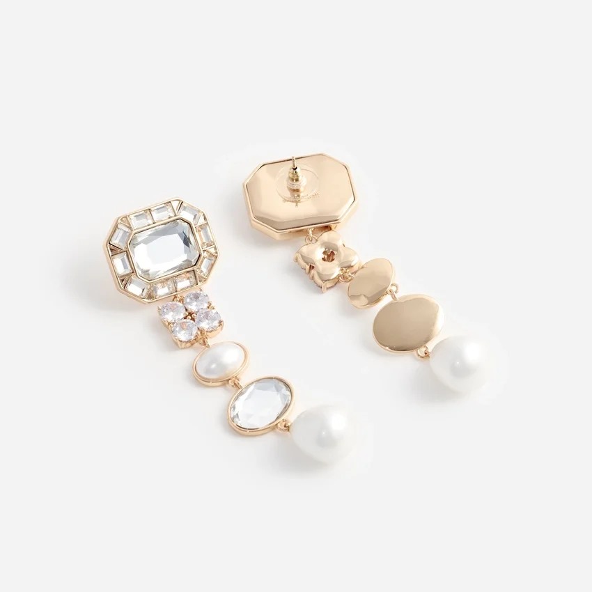 Gold Crystal Pearl Tiered Earrings Gold Crystal Pearl Tiered Earrings