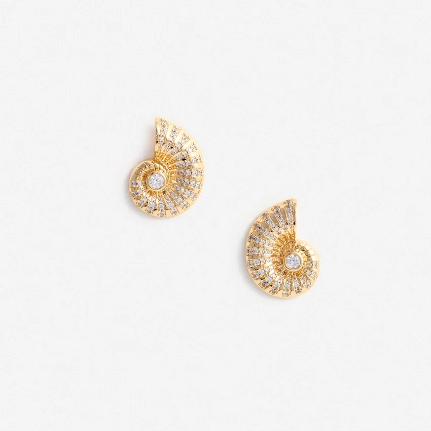 Gold Crystal Shell Earrings Gold Crystal Shell Earrings