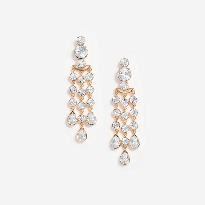 Gold Crystal Tiered Droplet Earrings Gold Crystal Tiered Droplet Earrings