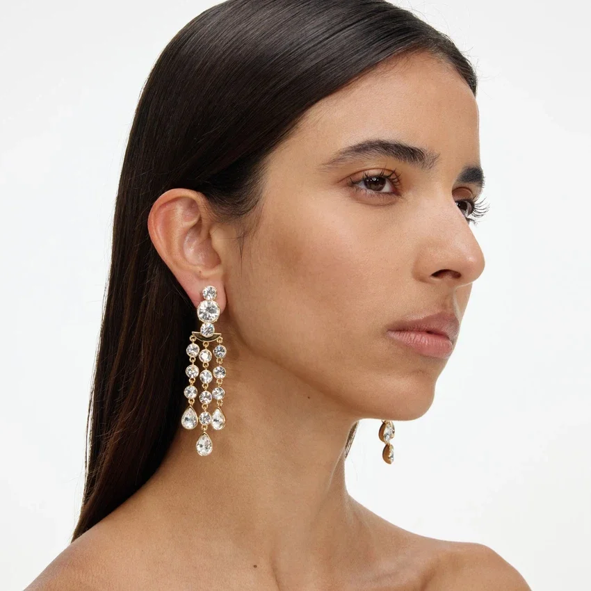 Gold Crystal Tiered Droplet Earrings Gold Crystal Tiered Droplet Earrings