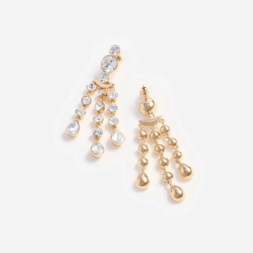 Gold Crystal Tiered Droplet Earrings Gold Crystal Tiered Droplet Earrings