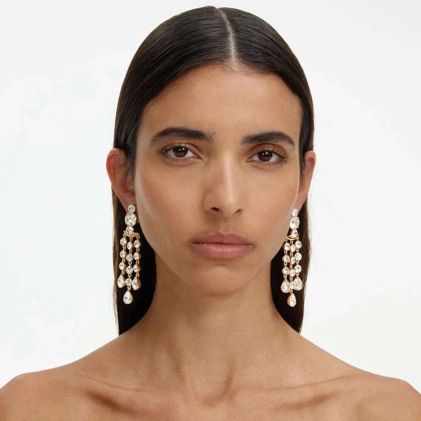 Gold Crystal Tiered Droplet Earrings Gold Crystal Tiered Droplet Earrings