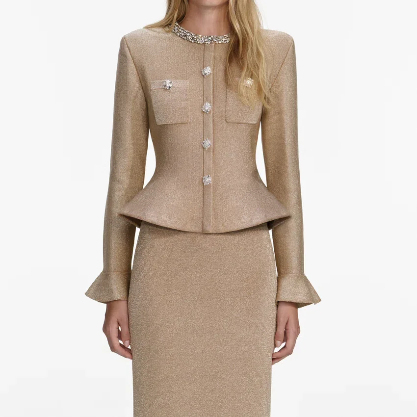 Gold Crystal Trim Knit Midi Dress Gold Crystal Trim Knit Midi Dress