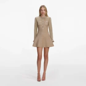 Gold Crystal Trim Knit Mini Dress Gold Crystal Trim Knit Mini Dress