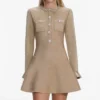 Gold Crystal Trim Knit Mini Dress Gold Crystal Trim Knit Mini Dress