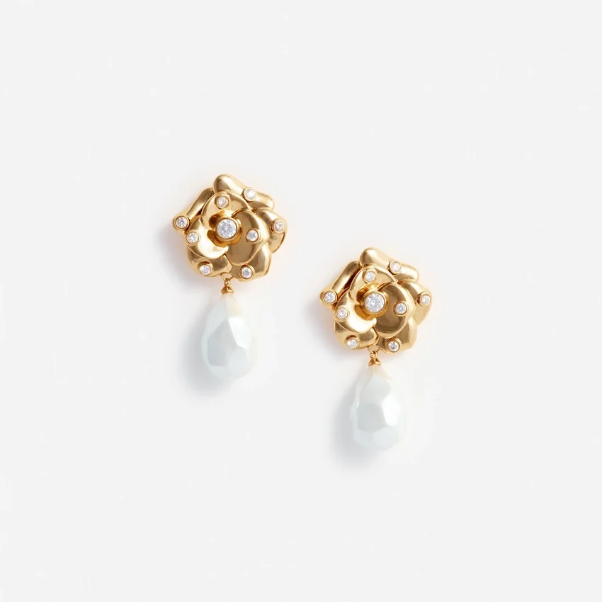 Gold Flower Pearl Earrings Gold Flower Pearl Earrings
