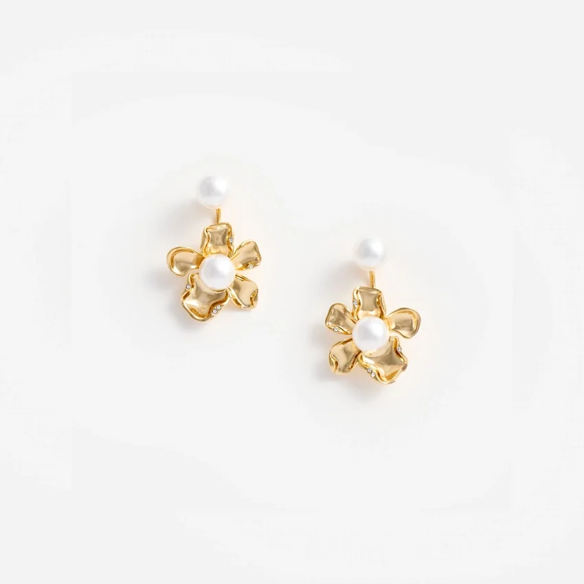 Gold Flower Pearl Jacket Earrings Gold Flower Pearl Jacket Earrings