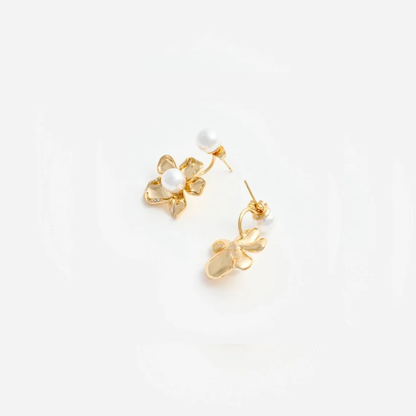 Gold Flower Pearl Jacket Earrings Gold Flower Pearl Jacket Earrings