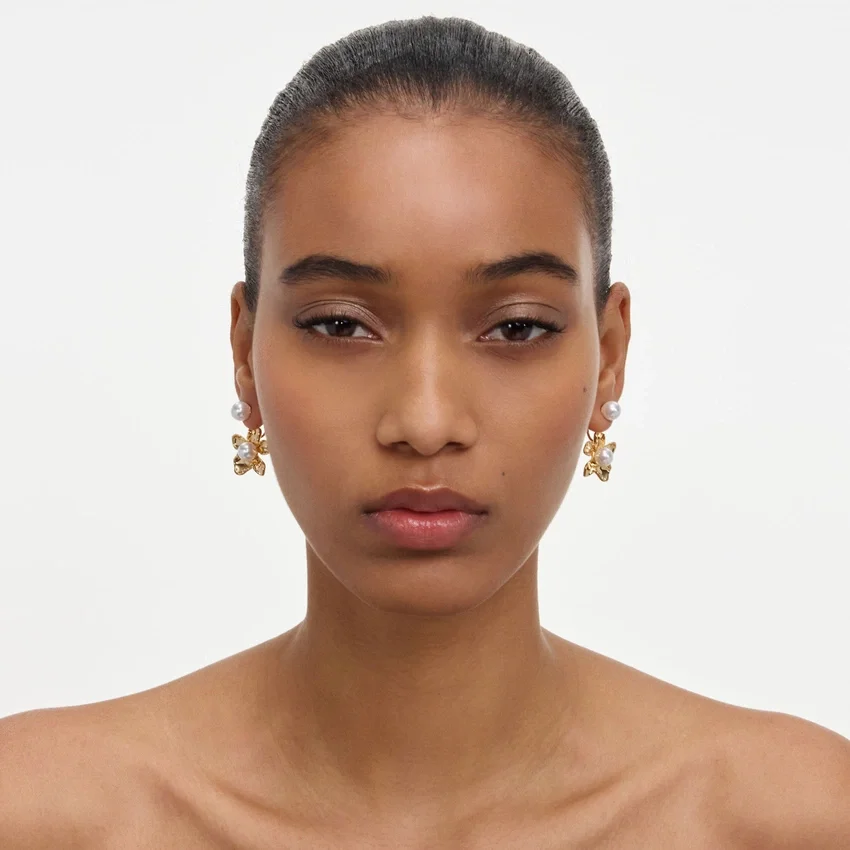 Gold Flower Pearl Jacket Earrings Gold Flower Pearl Jacket Earrings