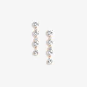 Gold Heart Crystal Tiered Earrings