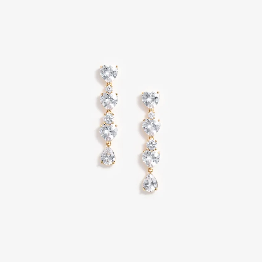 Gold Heart Crystal Tiered Earrings Gold Heart Crystal Tiered Earrings