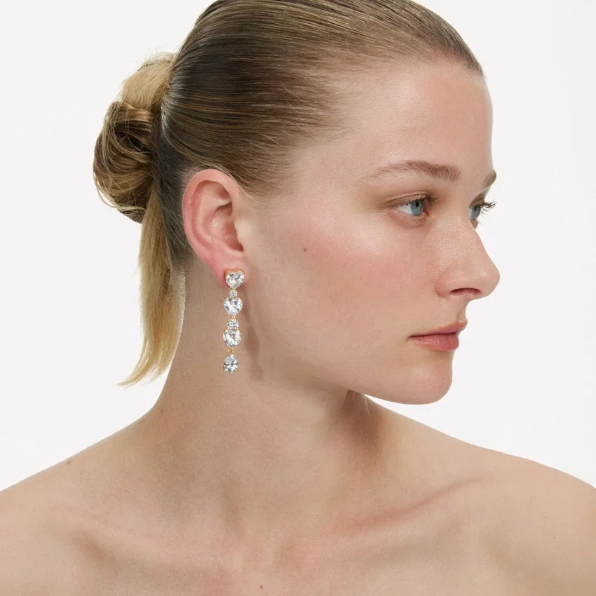 Gold Heart Crystal Tiered Earrings Gold Heart Crystal Tiered Earrings