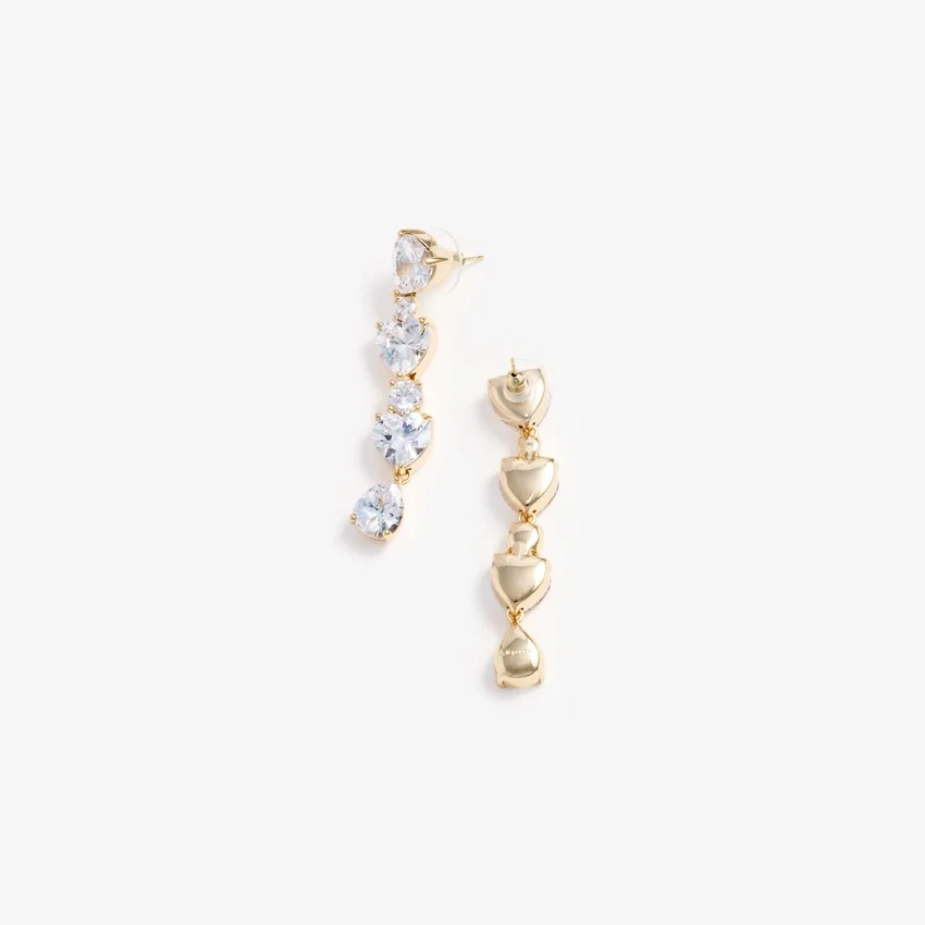 Gold Heart Crystal Tiered Earrings Gold Heart Crystal Tiered Earrings