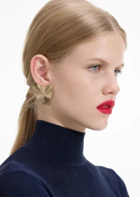 Gold Heart Ridged Earrings