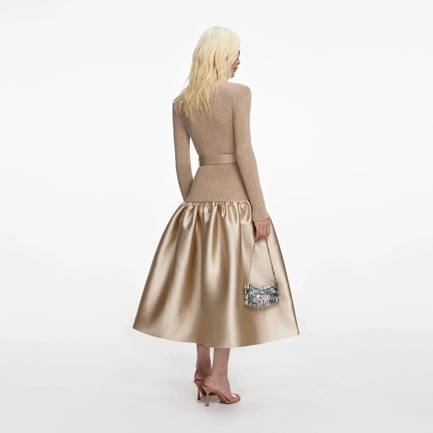 Gold Knit Taffeta Midi Dress Gold Knit Taffeta Midi Dress