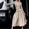 Gold Knit Taffeta Midi Dress Gold Knit Taffeta Midi Dress
