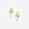 Gold Link Pearl Drop Earrings Gold Link Pearl Drop Earrings