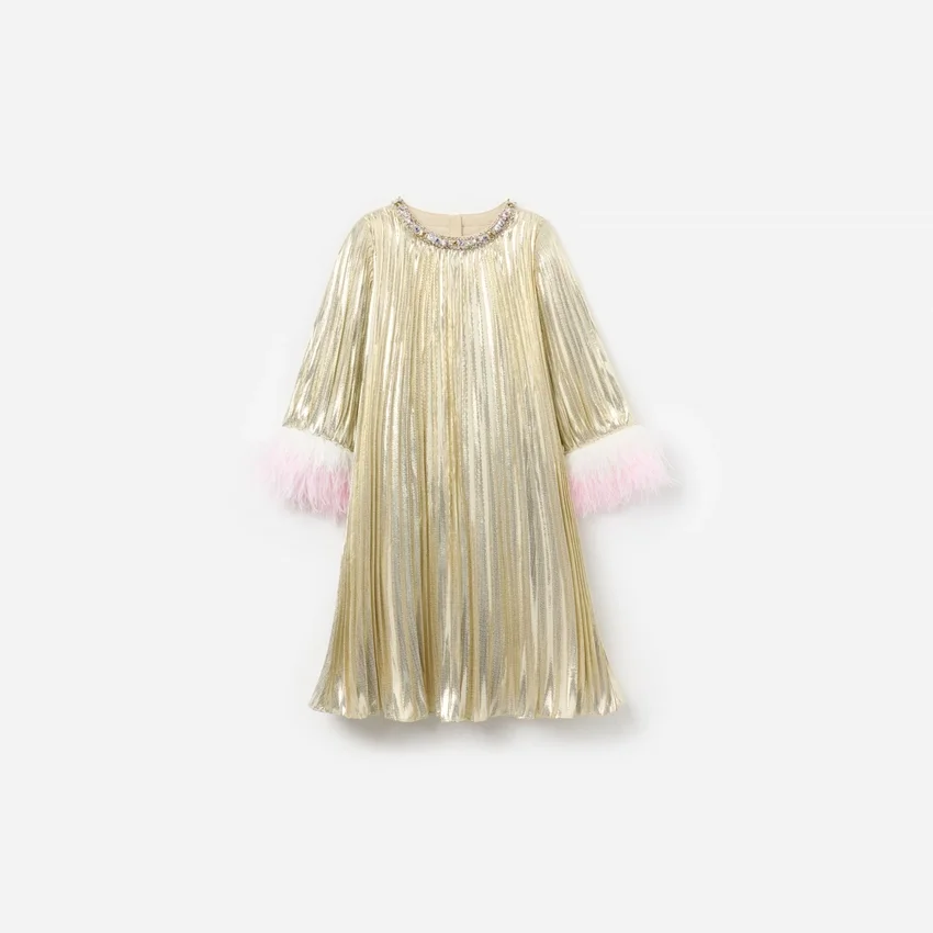 Gold Metallic Chiffon Feather Dress Gold Metallic Chiffon Feather Dress