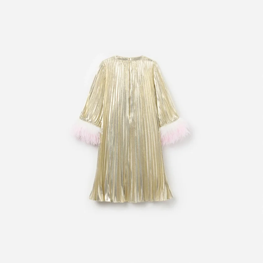 Gold Metallic Chiffon Feather Dress Gold Metallic Chiffon Feather Dress