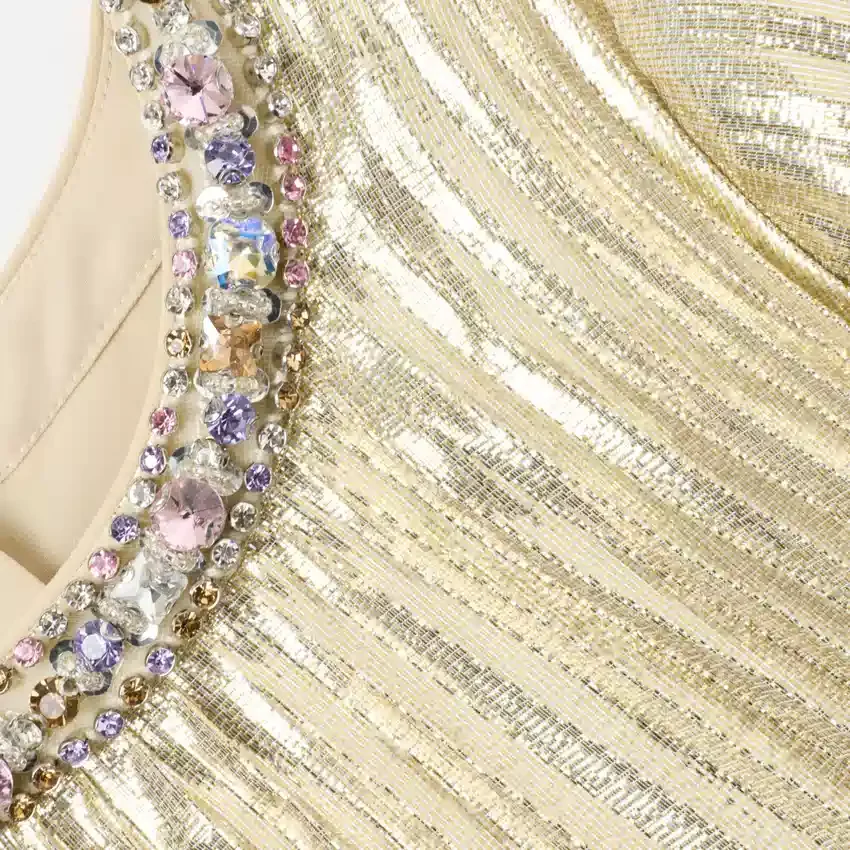 Gold Metallic Chiffon Feather Dress Gold Metallic Chiffon Feather Dress