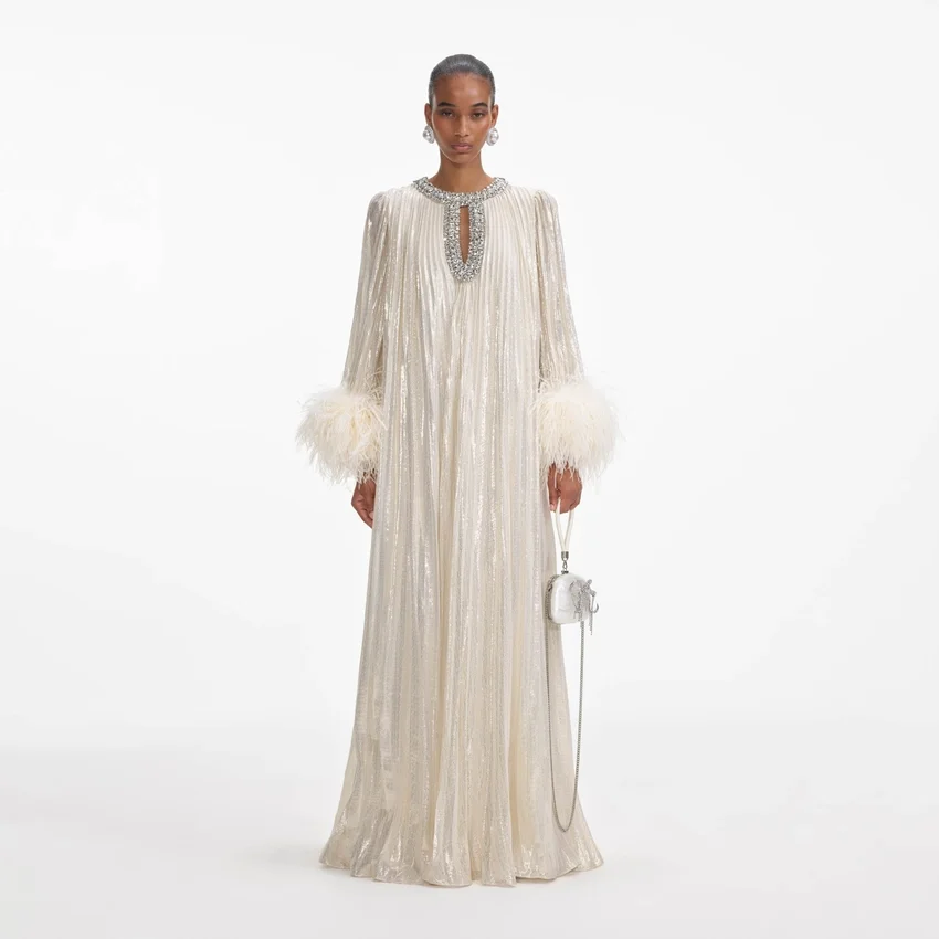 Gold Metallic Feather Maxi Dress Gold Metallic Feather Maxi Dress