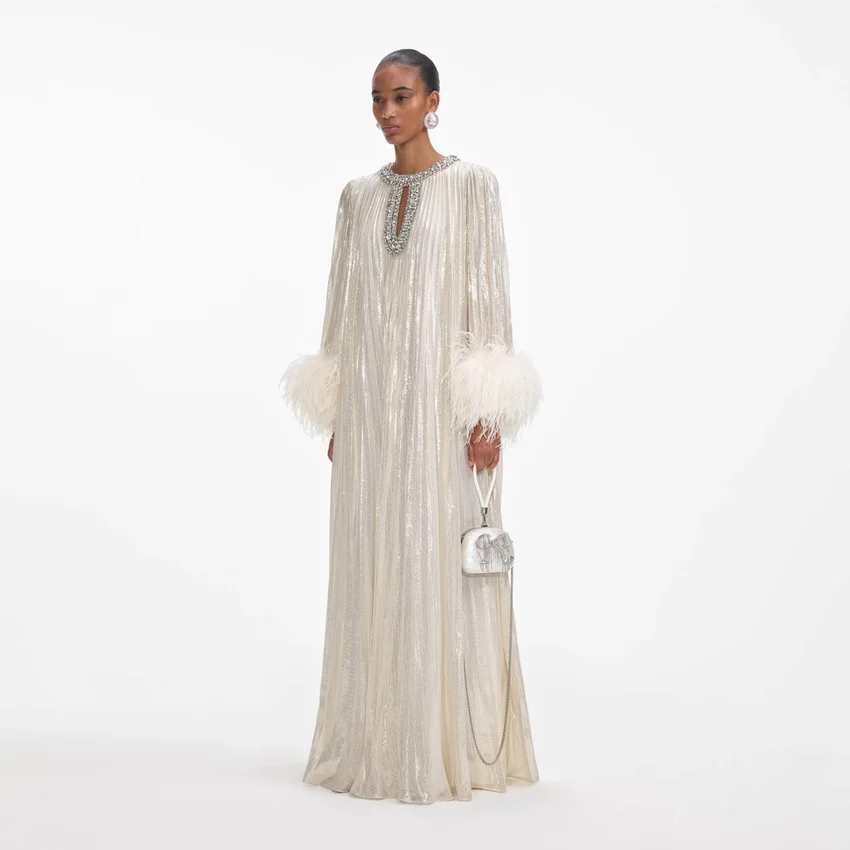Gold Metallic Feather Maxi Dress Gold Metallic Feather Maxi Dress