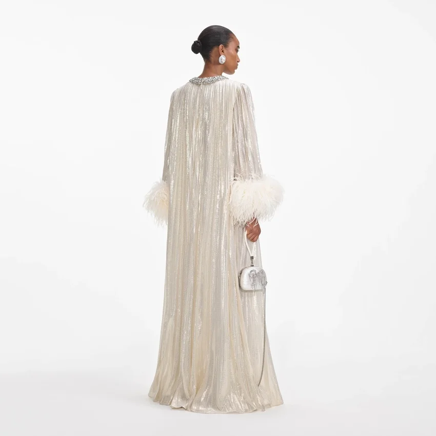 Gold Metallic Feather Maxi Dress Gold Metallic Feather Maxi Dress