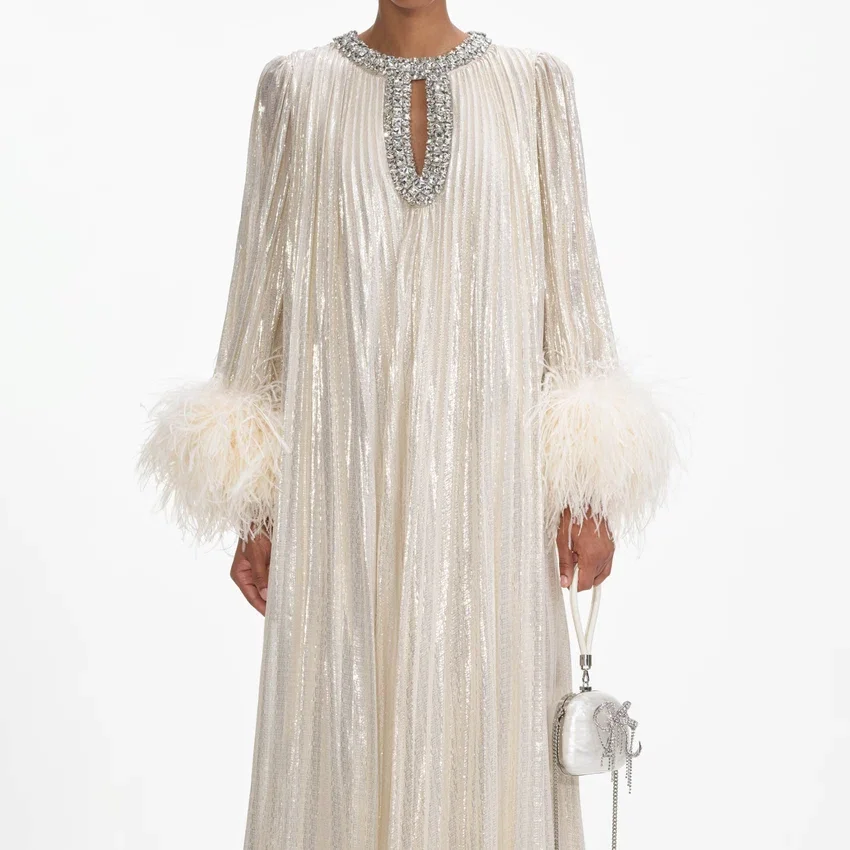 Gold Metallic Feather Maxi Dress Gold Metallic Feather Maxi Dress